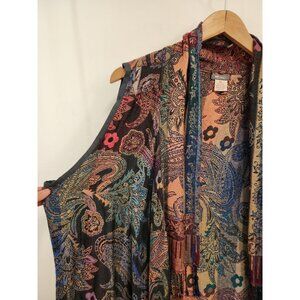 Anu multicolor paisley print fringe knit open vest XL